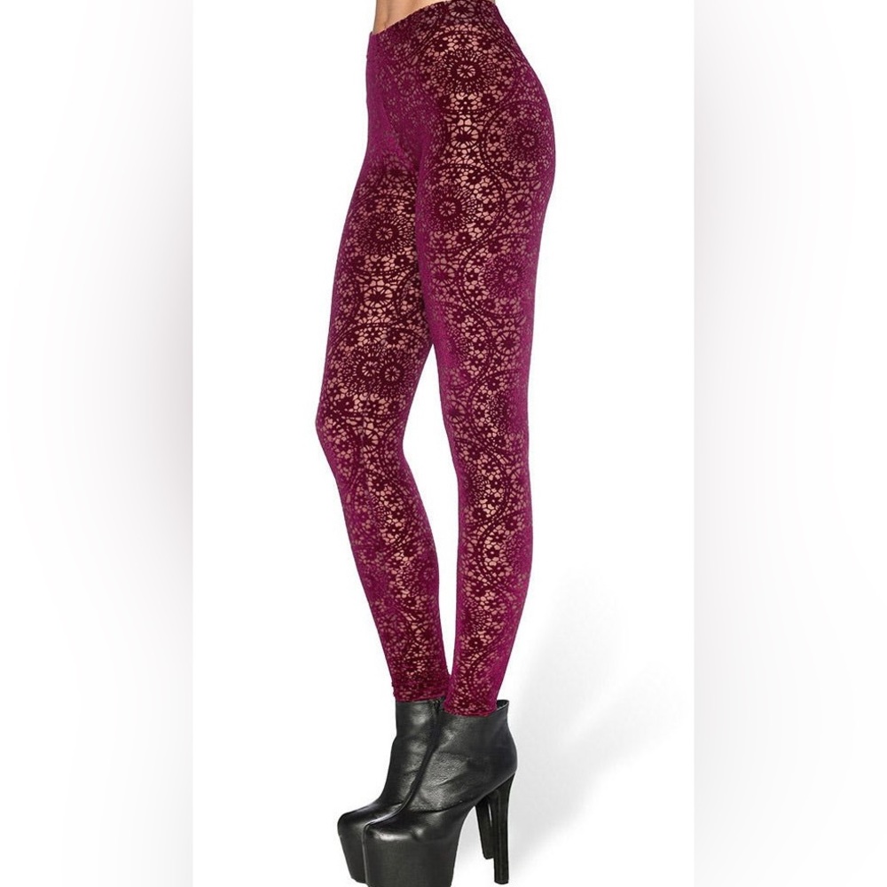 BlackMilk Burned Velvet Regal Red Leggings EUC